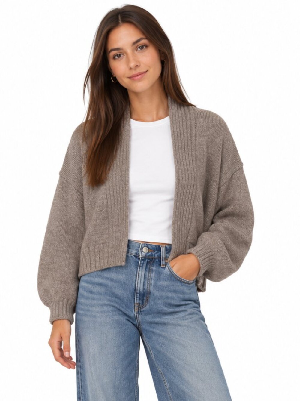 Abercrombie & Fitch Barrel Sleeve Open Front Cardigan Taupe Size M